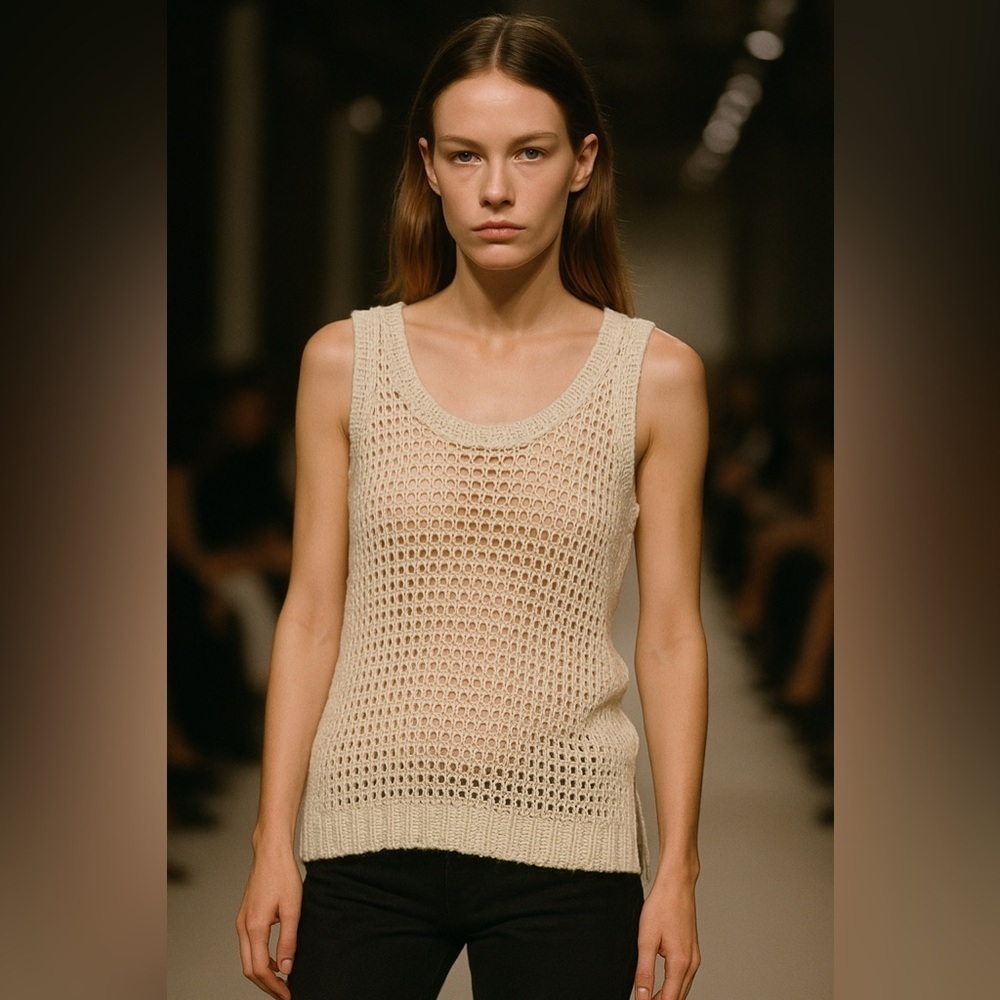 BCBGMaxAzria Cream Knit Top Tunic Chic Crochet Bohemian Capsule Size Small